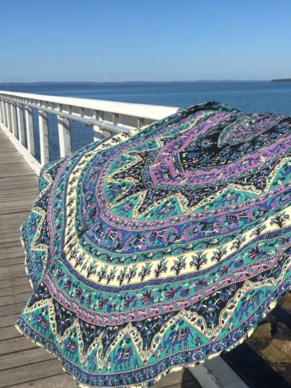 Purple Green Bohemian Round Beach Blanket Tablecloth Tapestry Dorm Hippie NEW